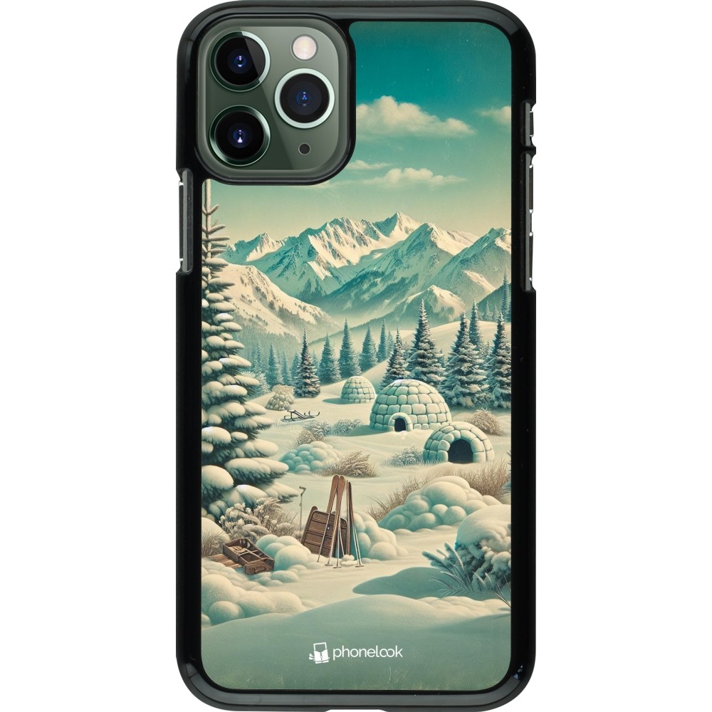 iPhone 11 Pro Case Hülle - Vintage Schneebedeckter Berg Iglu