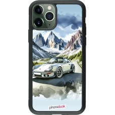 Coque iPhone 11 Pro - Silicone rigide noir Porsche 911 Mountain Watercolor