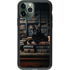 iPhone 11 Pro Case Hülle - Silikon schwarz Katze Bücher dunkel