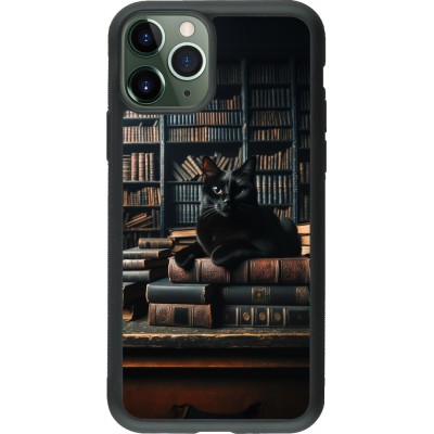 iPhone 11 Pro Case Hülle - Silikon schwarz Katze Bücher dunkel