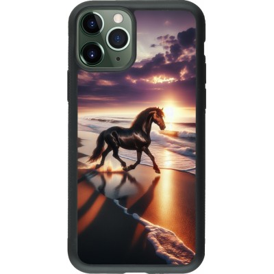 Coque iPhone 11 Pro - Silicone rigide noir Cheval majestueux plage