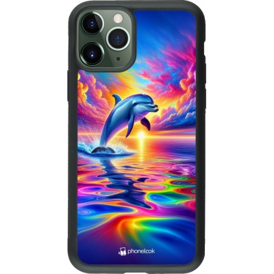 iPhone 11 Pro Case Hülle - Silikon schwarz Glücklicher Regenbogen-Delfin