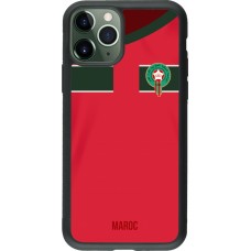 Coque iPhone 11 Pro - Silicone rigide noir Maillot de football Maroc 2022 personnalisable