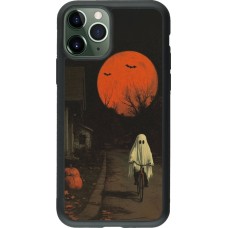 Coque iPhone 11 Pro - Silicone rigide noir Halloween 2025 Ghost on a bicycle