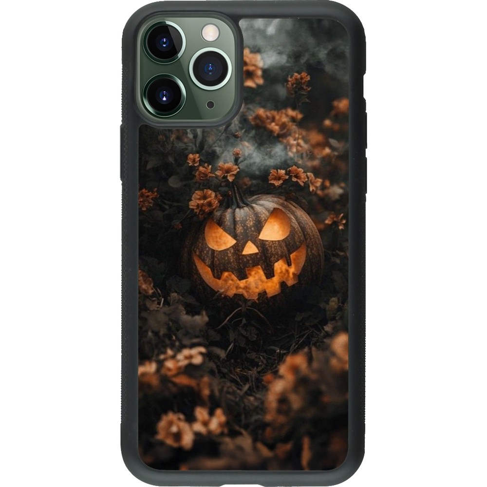 iPhone 11 Pro Case Hülle - Silikon schwarz Halloween 2025 Pumpkin with flowers