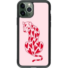 Coque iPhone 11 Pro - Silicone rigide noir Leopard with hearts 2026