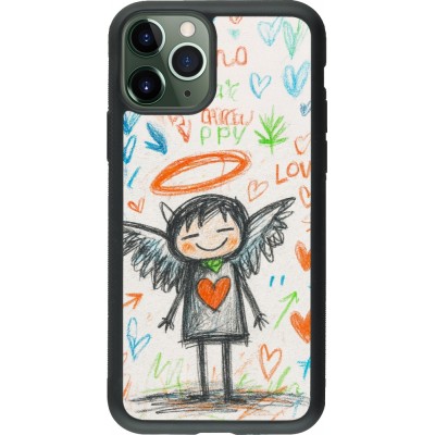Coque iPhone 11 Pro - Silicone rigide noir Little Angel Sketch Love