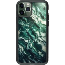 Coque iPhone 11 Pro - Silicone rigide noir Marbre vert majestueux