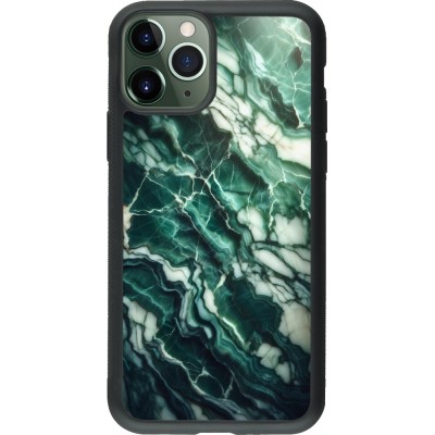 Coque iPhone 11 Pro - Silicone rigide noir Marbre vert majestueux