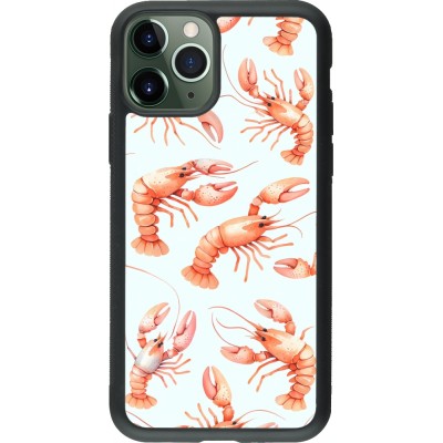 Coque iPhone 11 Pro - Silicone rigide noir Pattern de homards pastels