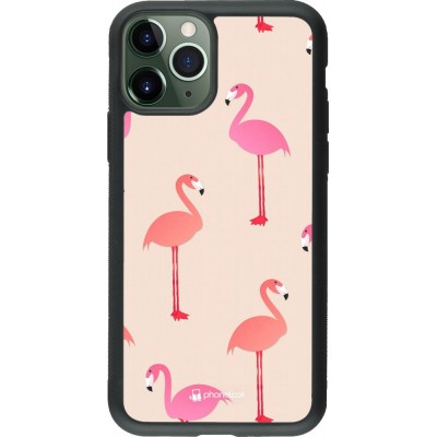 Coque iPhone 11 Pro - Silicone rigide noir Pink Flamingos Pattern