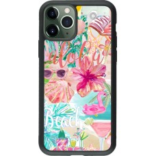 Coque iPhone 11 Pro - Silicone rigide noir Preppy Collage Aloha