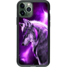 Coque iPhone 11 Pro - Silicone rigide noir Purple Sky Wolf