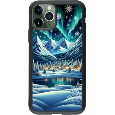 Coque iPhone 11 Pro - Silicone rigide noir Snowy Mountain Village Lake night