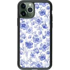iPhone 11 Pro Case Hülle - Silikon schwarz Spring 23 watercolor blue flowers