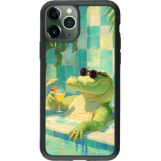 Coque iPhone 11 Pro - Silicone rigide noir Crocodile in the swimming pool Summer 2026
