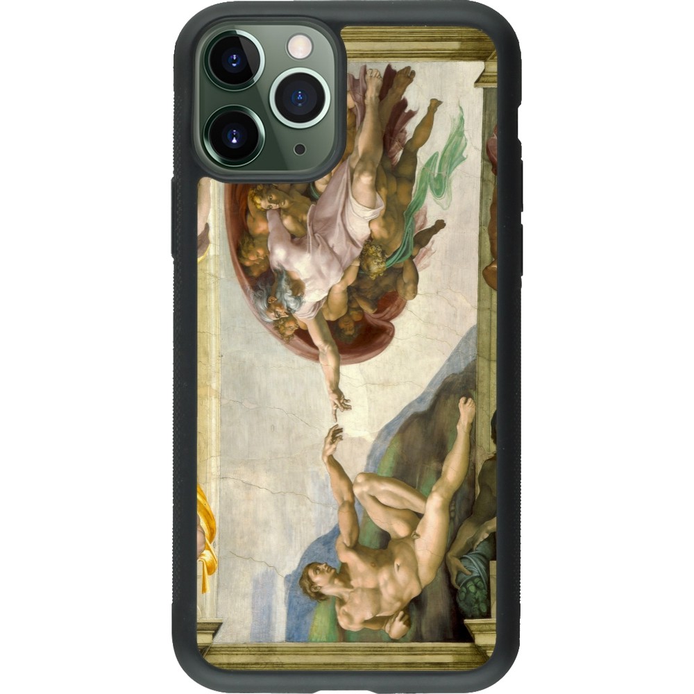 Coque iPhone 11 Pro - Silicone rigide noir Tableau art - La Création d’Adam - Michel-Ange