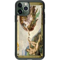 Coque iPhone 11 Pro - Silicone rigide noir Tableau art - La Création d’Adam - Michel-Ange