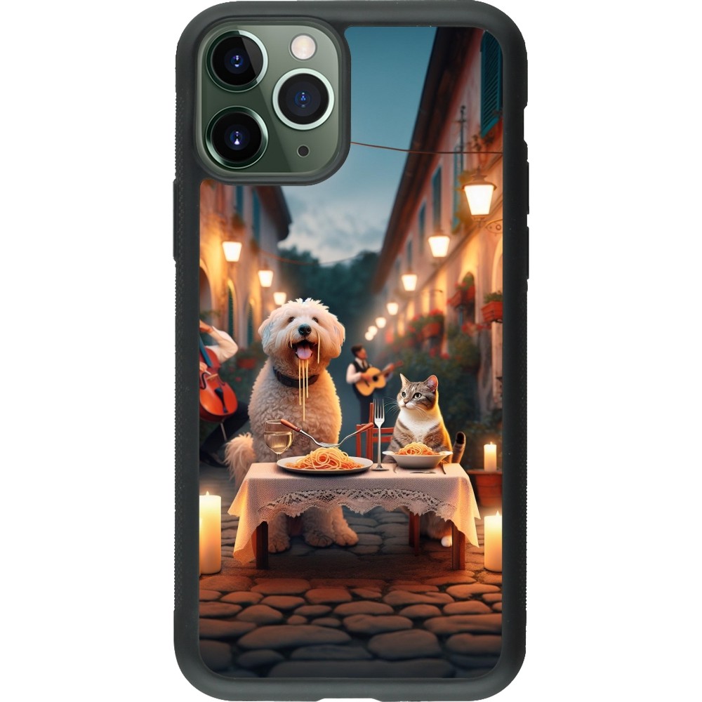 Coque iPhone 11 Pro - Silicone rigide noir Valentine 2024 Dog & Cat Candlelight