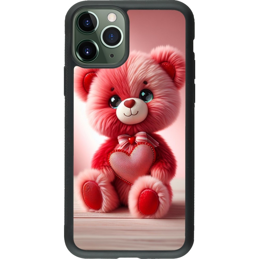 iPhone 11 Pro Case Hülle - Silikon schwarz Valentin 2024 Rosaroter Teddybär