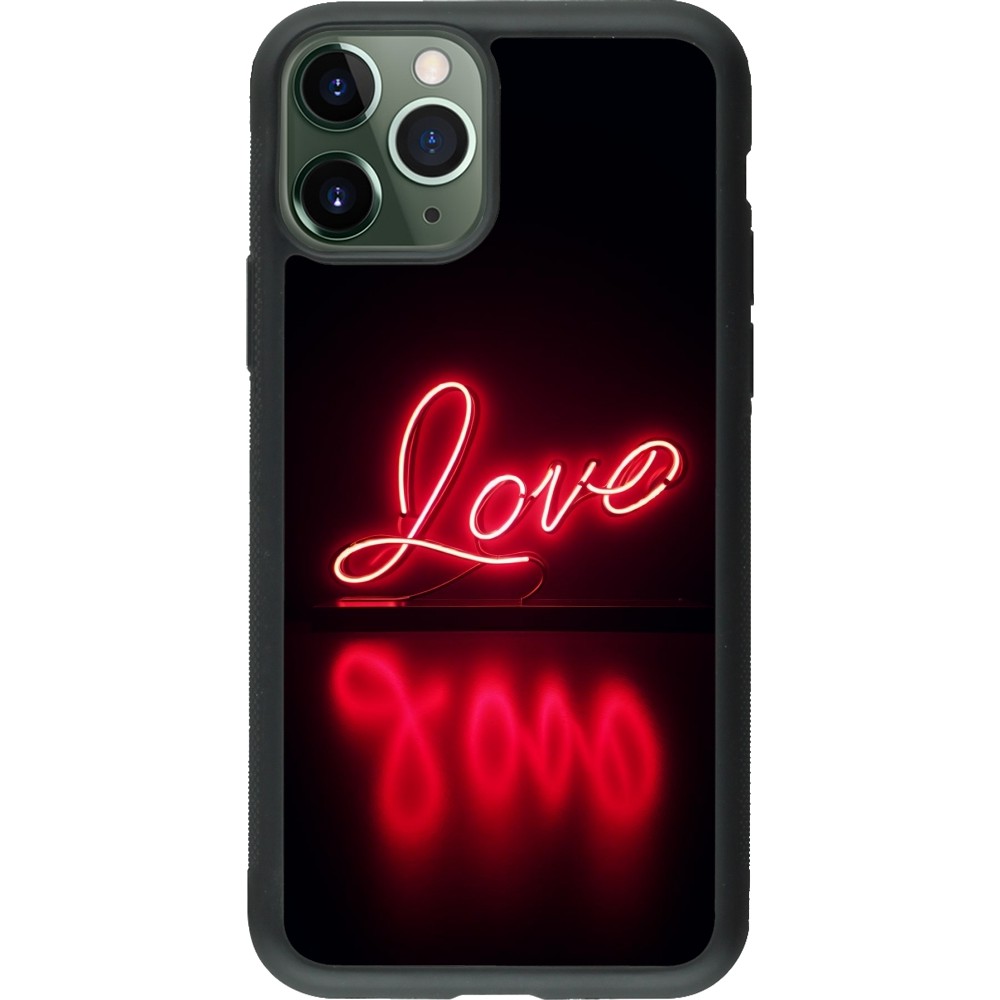 iPhone 11 Pro Case Hülle - Silikon schwarz Valentine 2025 Neon Liebe