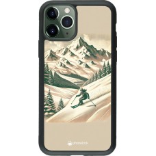 Coque iPhone 11 Pro - Silicone rigide noir Vintage Ski Mountain