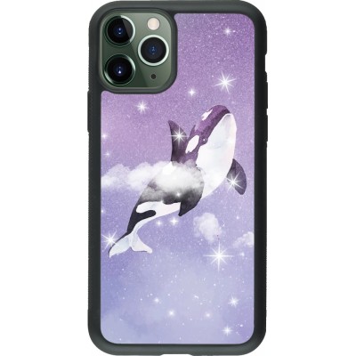 Coque iPhone 11 Pro - Silicone rigide noir Whale in sparking stars