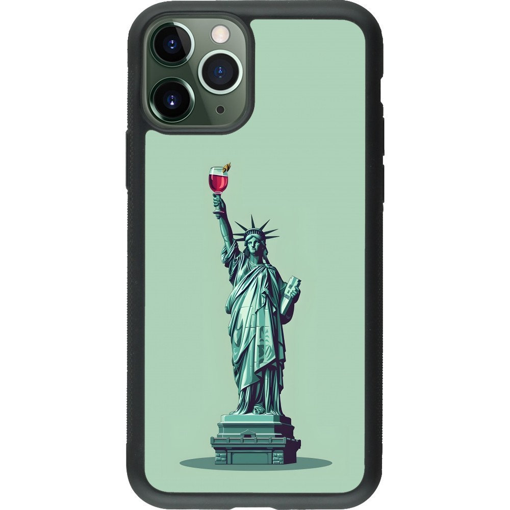 iPhone 11 Pro Case Hülle - Silikon schwarz Freiheitsstatue mit einem Glas Wein