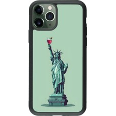 iPhone 11 Pro Case Hülle - Silikon schwarz Freiheitsstatue mit einem Glas Wein