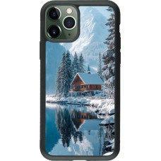 Coque iPhone 11 Pro - Silicone rigide noir Winter 25 Winter house forest day