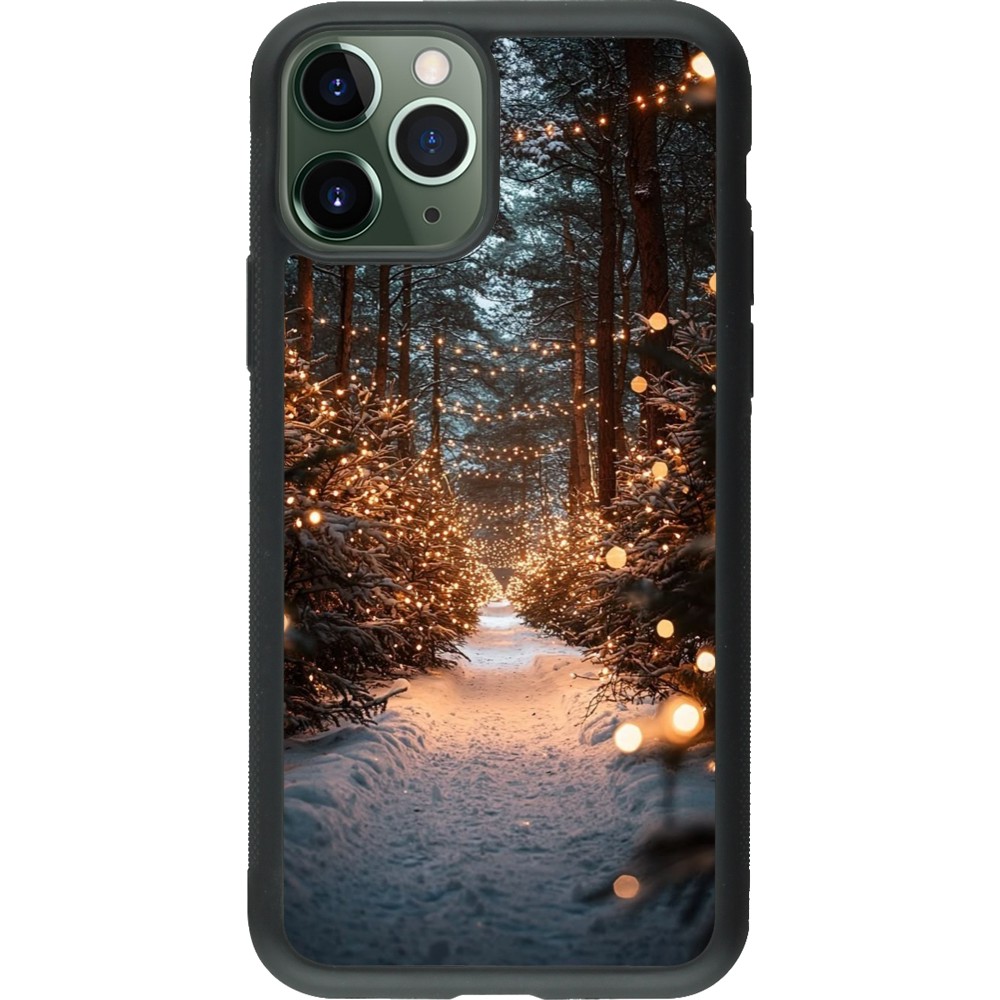 Coque iPhone 11 Pro - Silicone rigide noir Winter 25 Winter snowy road