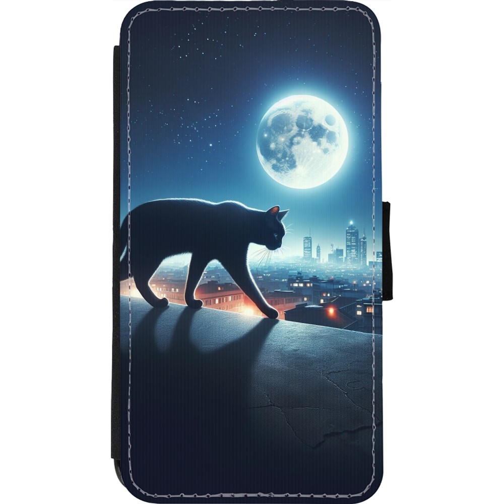 iPhone 11 Pro Case Hülle - Wallet schwarz Schwarze Katze unter dem Vollmond