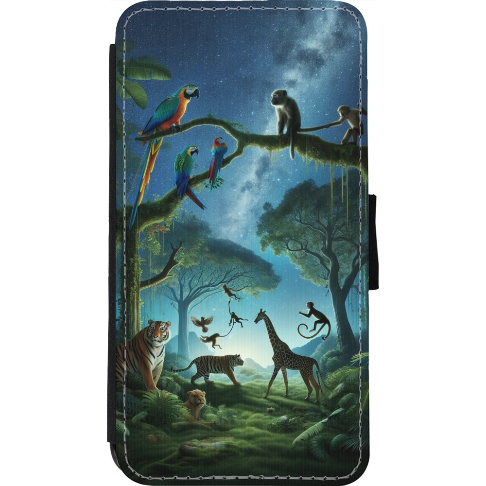 Coque iPhone 11 Pro - Wallet noir Paradis des animaux exotiques