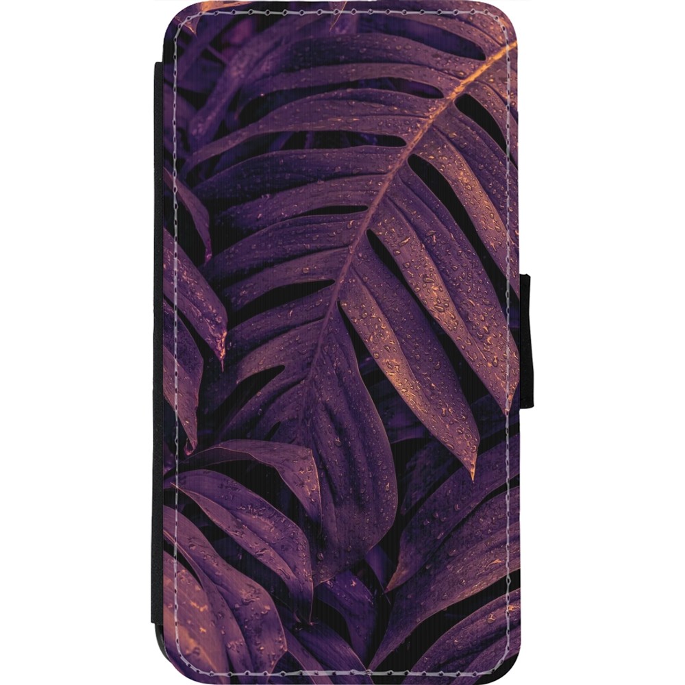 Coque iPhone 11 Pro - Wallet noir Purple Light Leaves