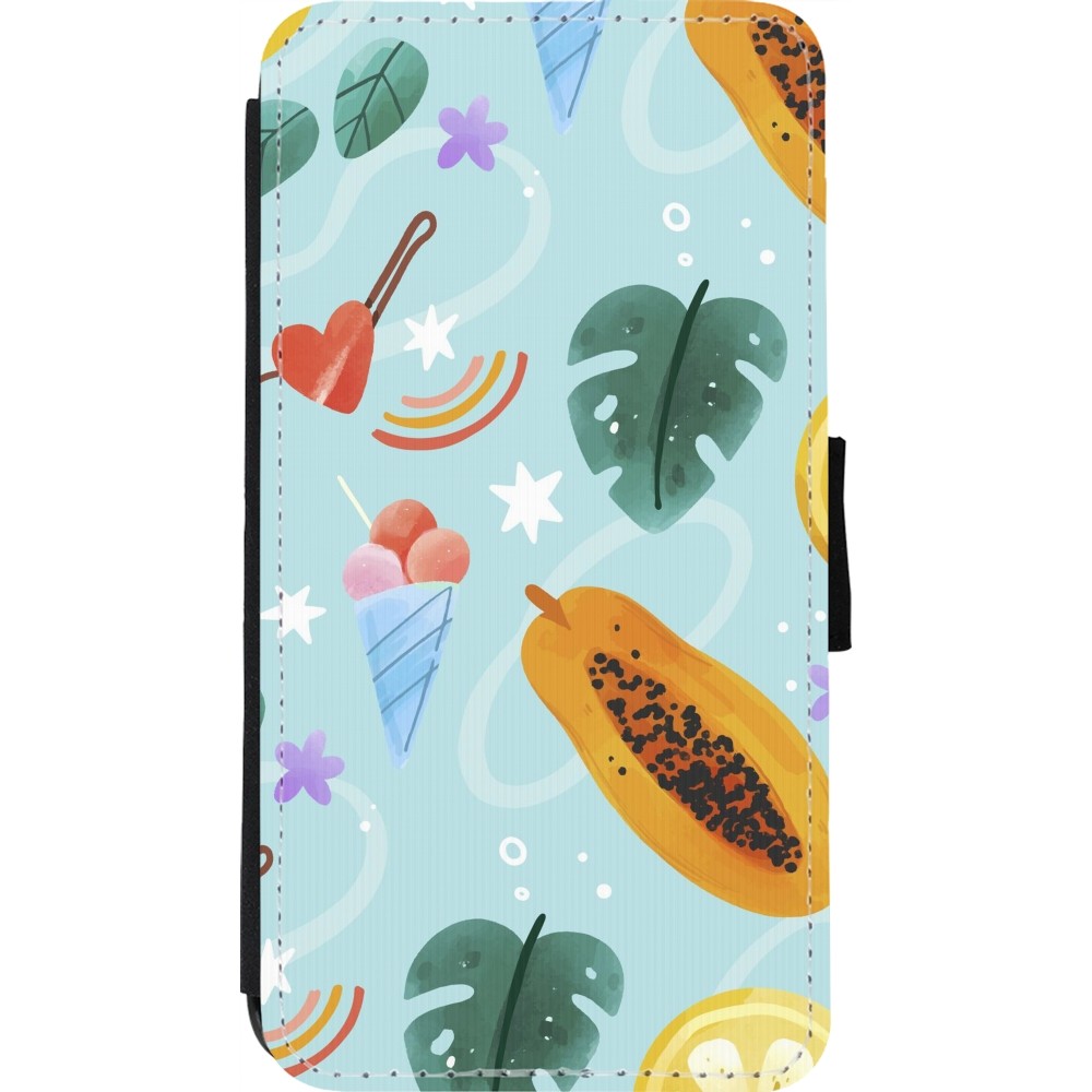 iPhone 11 Pro Case Hülle - Wallet schwarz Summer 2025 Pattern papaya