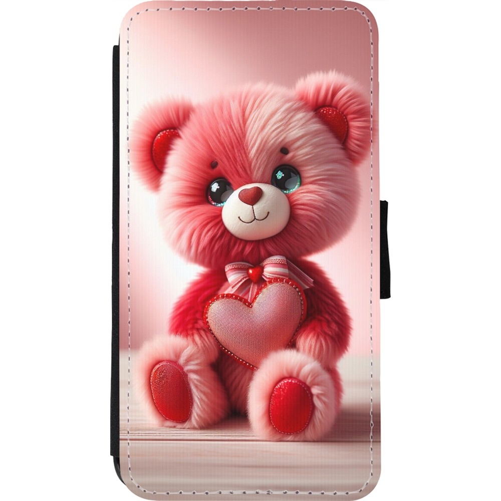 Coque iPhone 11 Pro - Wallet noir Valentine 2024 Ourson rose