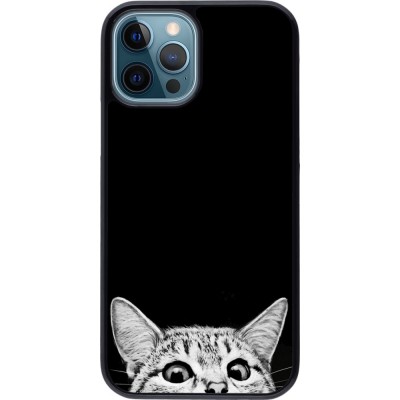 Coque iPhone 12 / 12 Pro - Cat Looking Up Black