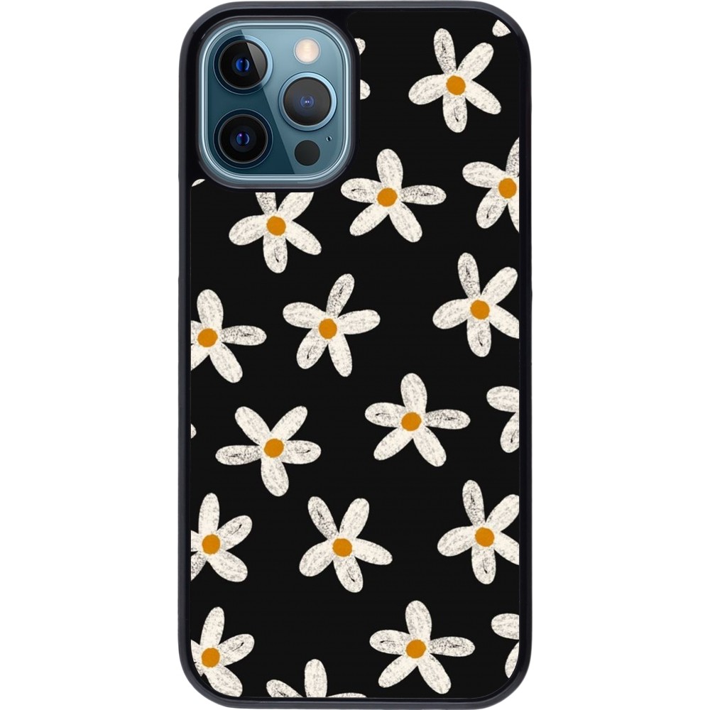 Coque iPhone 12 / 12 Pro - Easter 2024 white on black flower