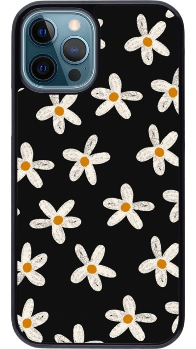 Coque iPhone 12 / 12 Pro - Easter 2024 white on black flower