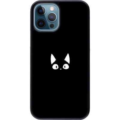 Coque iPhone 12 / 12 Pro - Funny cat on black