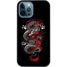iPhone 12 / 12 Pro Case Hülle - Japanese style Dragon Tattoo Red Black