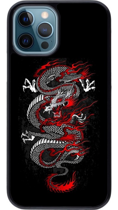 iPhone 12 / 12 Pro Case Hülle - Japanese style Dragon Tattoo Red Black