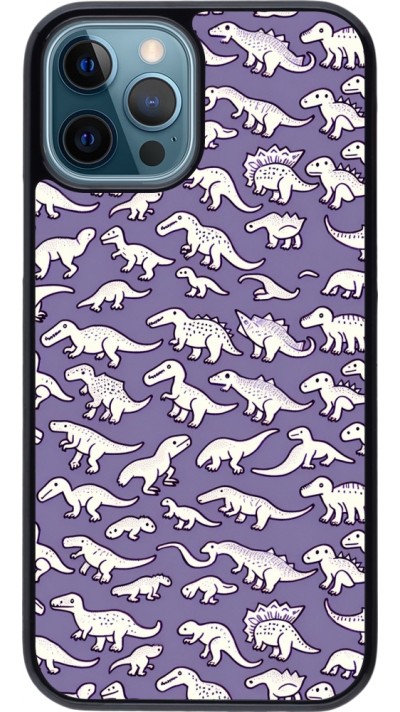 Coque iPhone 12 / 12 Pro - Mini dino pattern violet