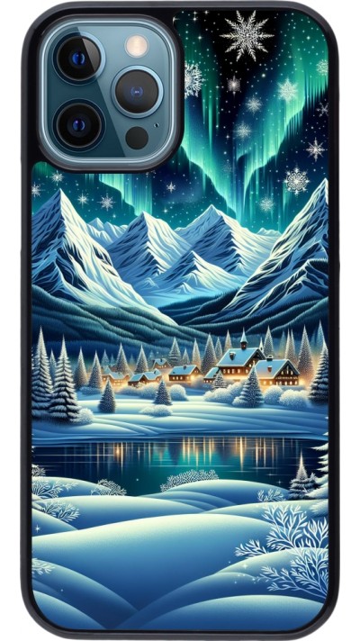 iPhone 12 / 12 Pro Case Hülle - Verschneites Bergdorf am See in der Nacht