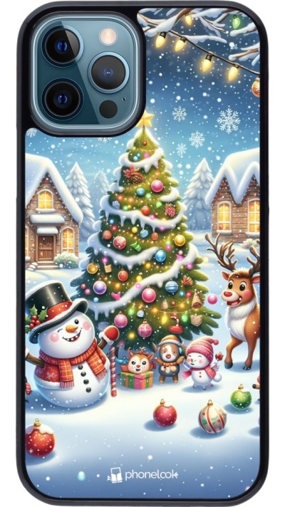iPhone 12 / 12 Pro Case Hülle - Weihnachten 2023 Schneemann und Tannenbaum