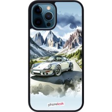 iPhone 12 / 12 Pro Case Hülle - Silikon schwarz Porsche 911 Berg Aquarell