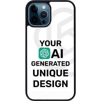 Coque iPhone 12 / 12 Pro - Silicone rigide noir 100% unique générée par intelligence artificielle (AI) avec vos idées