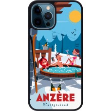 Coque iPhone 12 / 12 Pro - Silicone rigide noir Anzère Mountain Jacuzzi