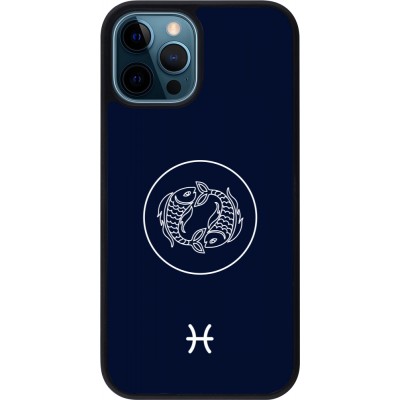 Coque iPhone 12 / 12 Pro - Silicone rigide noir Astrologie Poissons