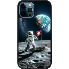 iPhone 12 / 12 Pro Case Hülle - Silikon schwarz Astro Schweiz auf dem Mond